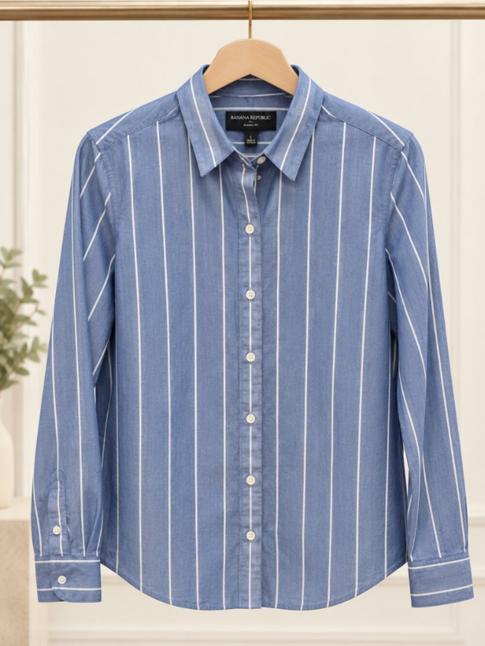 Banana Republic Factory Blue Striped Classic Fit Button Down Shirt - Size S -NWT